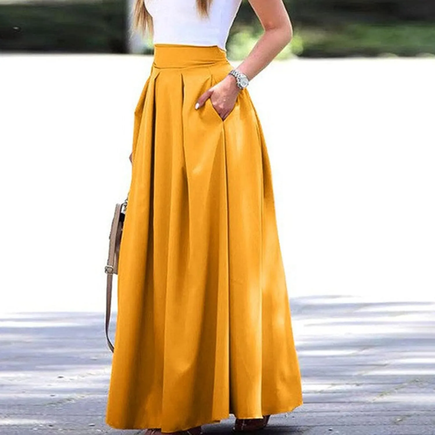 Solid Color Summer Skirts for Women 2023 High Waisted Pleated Casual A Line Athletic with Pockets Plus Size Spring