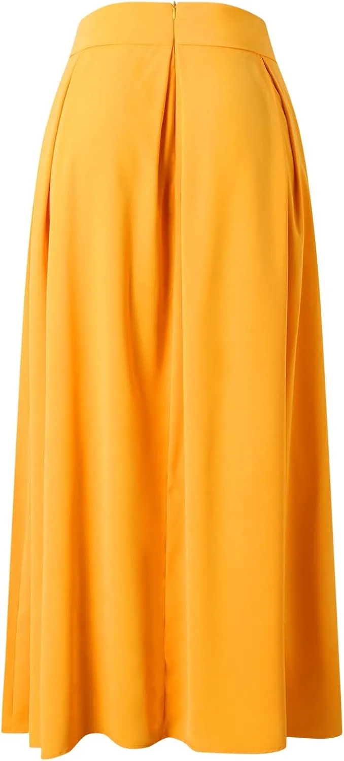 Solid Color Summer Skirts for Women 2023 High Waisted Pleated Casual A Line Athletic with Pockets Plus Size Spring