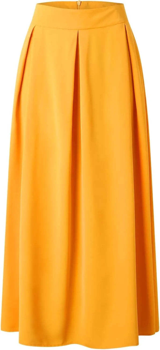Solid Color Summer Skirts for Women 2023 High Waisted Pleated Casual A Line Athletic with Pockets Plus Size Spring