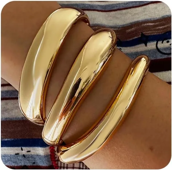 SONNYX 1-3 PCS Gold Silver Cuff Bangle Bracelets For Women Trendy Hinged Cuff Open Wide Chunky Bracelet Irregular Minimalist Bangle Jewelry