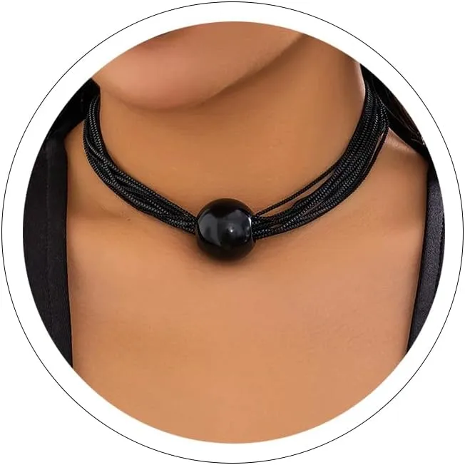Sora Tuki Chunky Gold Choker Necklace Chunky Silver Necklace for Women Gold Statement Necklace Black Choker Necklace Thick Gold Chunky Necklace Geometric Sphere Necklace