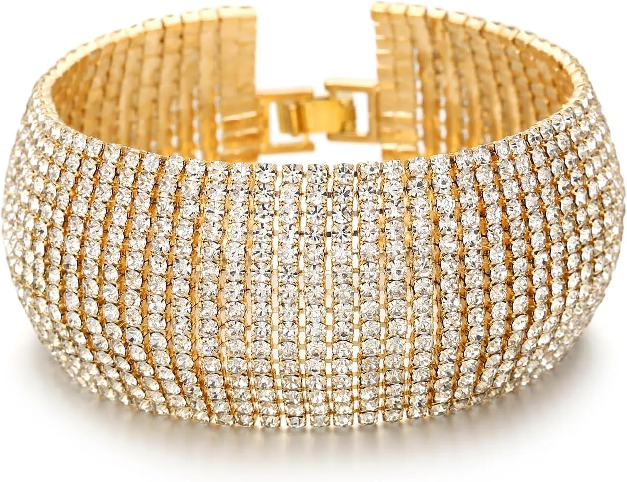 Sparkly Silver/Gold Rhinestone Bracelet for Women Chunky Bangle Bracelets Wedding Jewelry