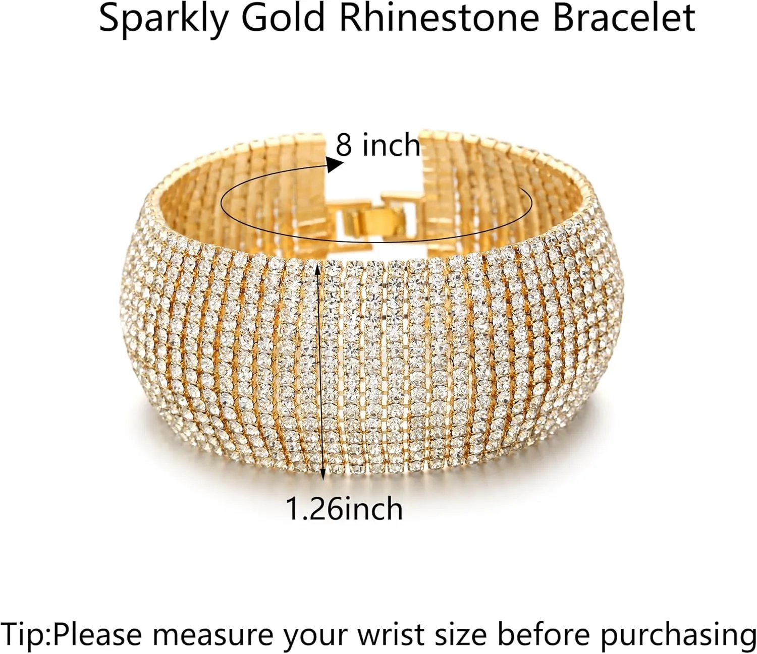 Sparkly Silver/Gold Rhinestone Bracelet for Women Chunky Bangle Bracelets Wedding Jewelry
