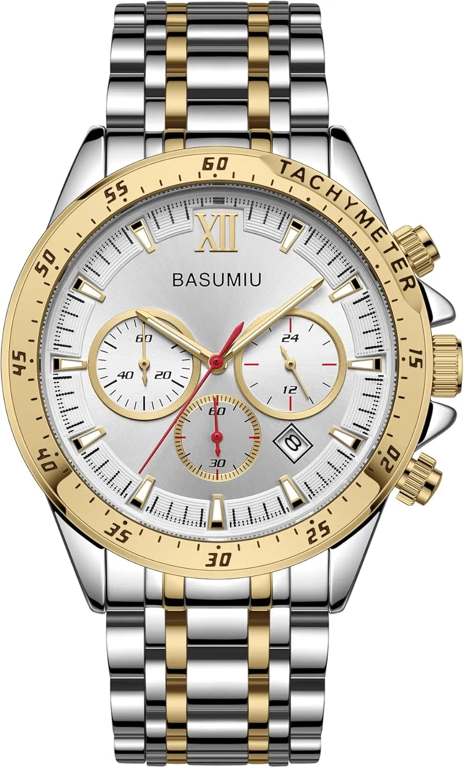 Stainless Steel Chronograph Watches for Men, Analog Quartz Mens Watches with Date, Business Men's Wrist Watches Elegant Gift for Men