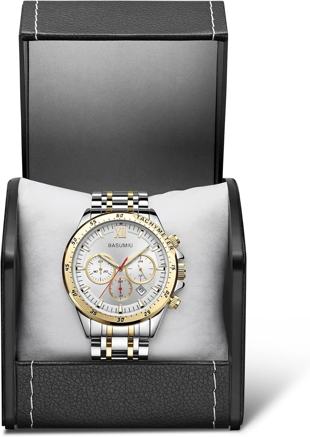 Stainless Steel Chronograph Watches for Men, Analog Quartz Mens Watches with Date, Business Men's Wrist Watches Elegant Gift for Men