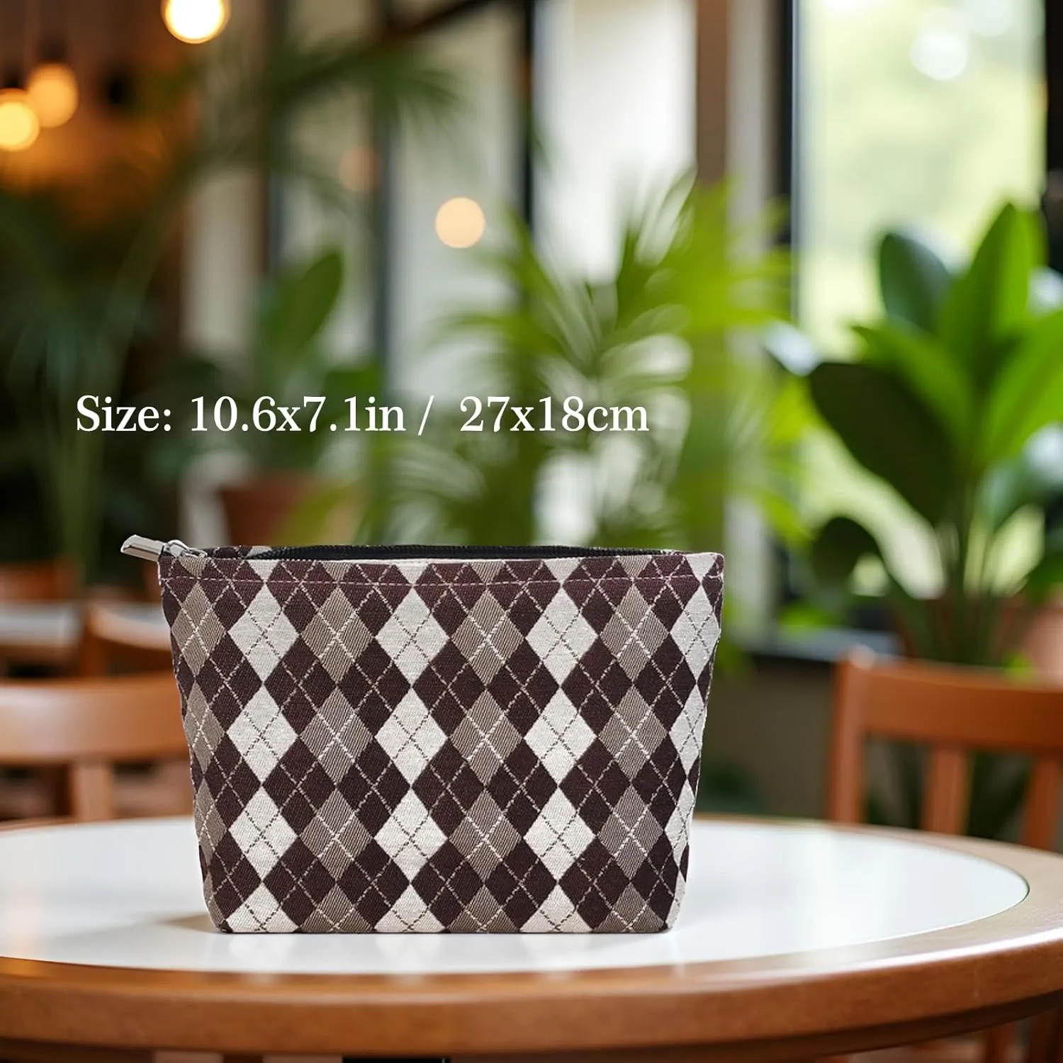 STARDW Parallel Checkered Makeup Bag Cute Cosmetic Bags for Women Girls, Travel Toiletry Bag Large Capacity Zipper Makeup Pouch, Purse Organizer Pouches