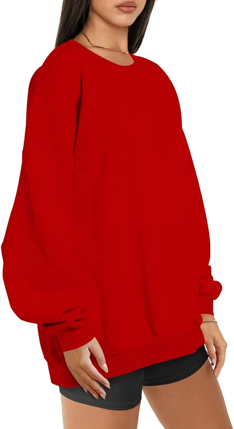 Stessotudo Oversized Sweatshirts for Women Crewneck Long Sleeve Baggy Boyfriend Tops Loose Fit Solid Casual Y2K Streetwear
