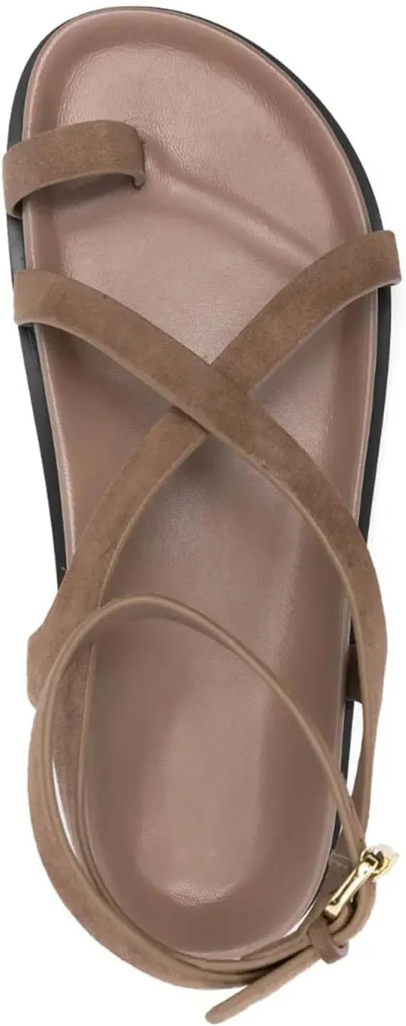 Strappy Sandals for Women Flat Buckle Sandals Ankle Strap Dressy Sandal Toe Ring Flip Flops Arch Support Slides