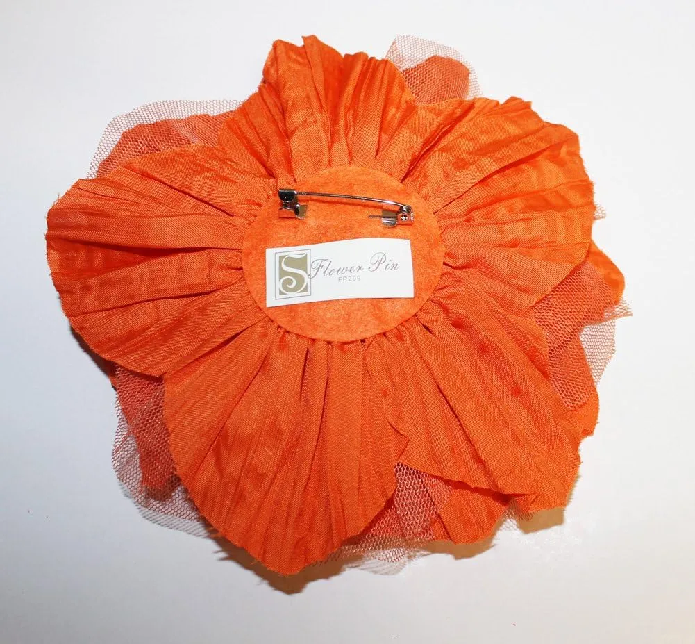 stylesilove Large Orange Fabric Flower Brooch Pin 6-Inch  Elegant Handmade Floral Corsage for Women, Lapel, Dresses, Hats, Bags