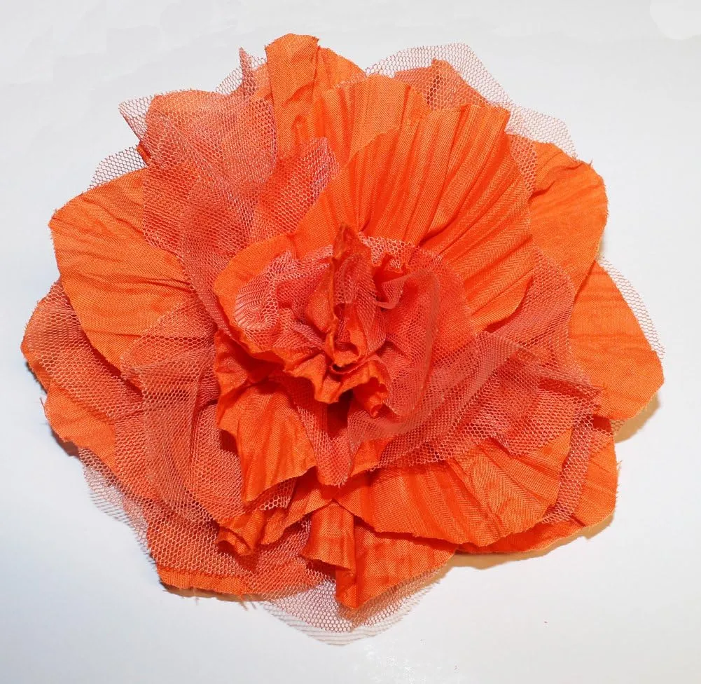 stylesilove Large Orange Fabric Flower Brooch Pin 6-Inch  Elegant Handmade Floral Corsage for Women, Lapel, Dresses, Hats, Bags