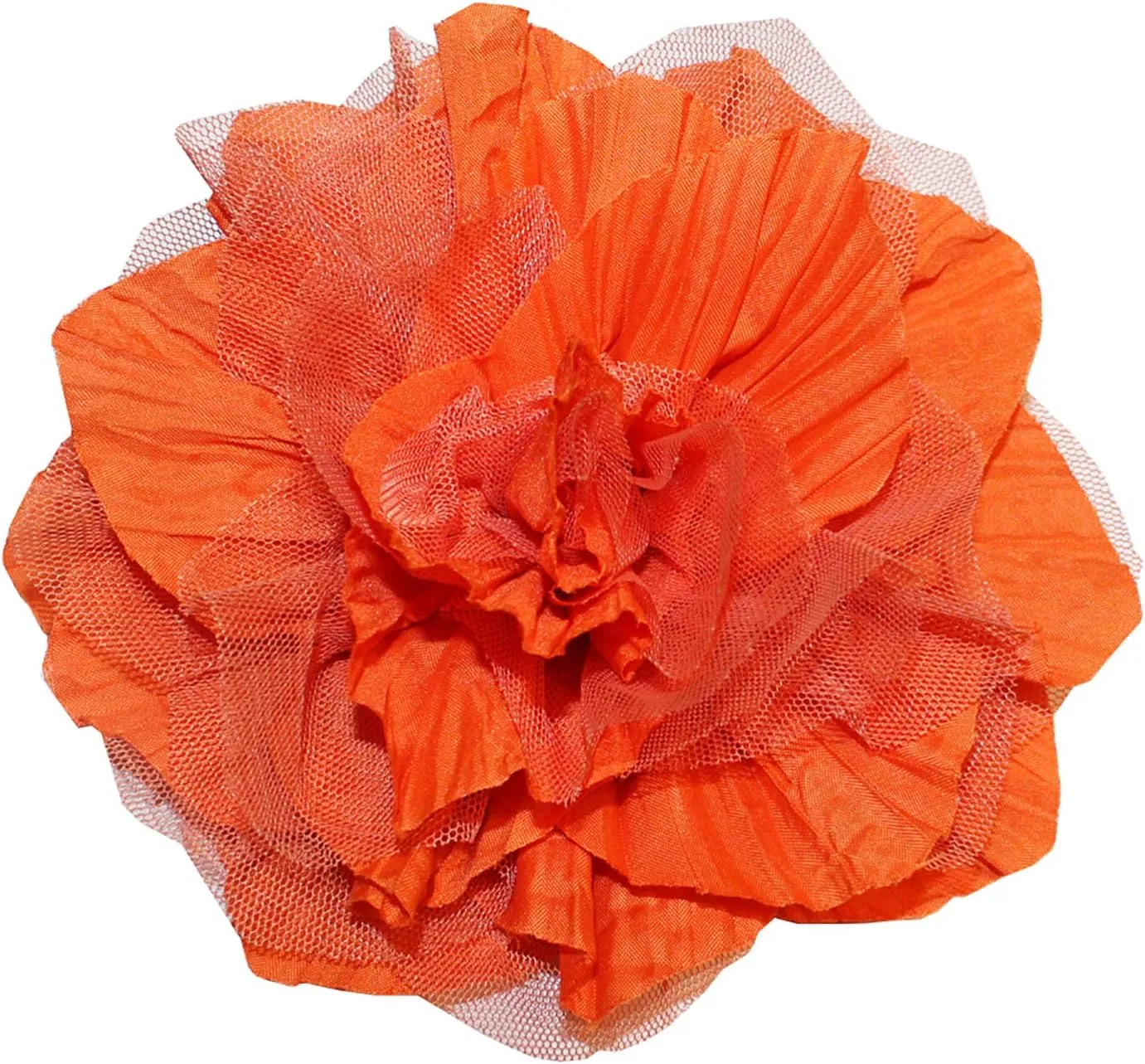 stylesilove Large Orange Fabric Flower Brooch Pin 6-Inch  Elegant Handmade Floral Corsage for Women, Lapel, Dresses, Hats, Bags