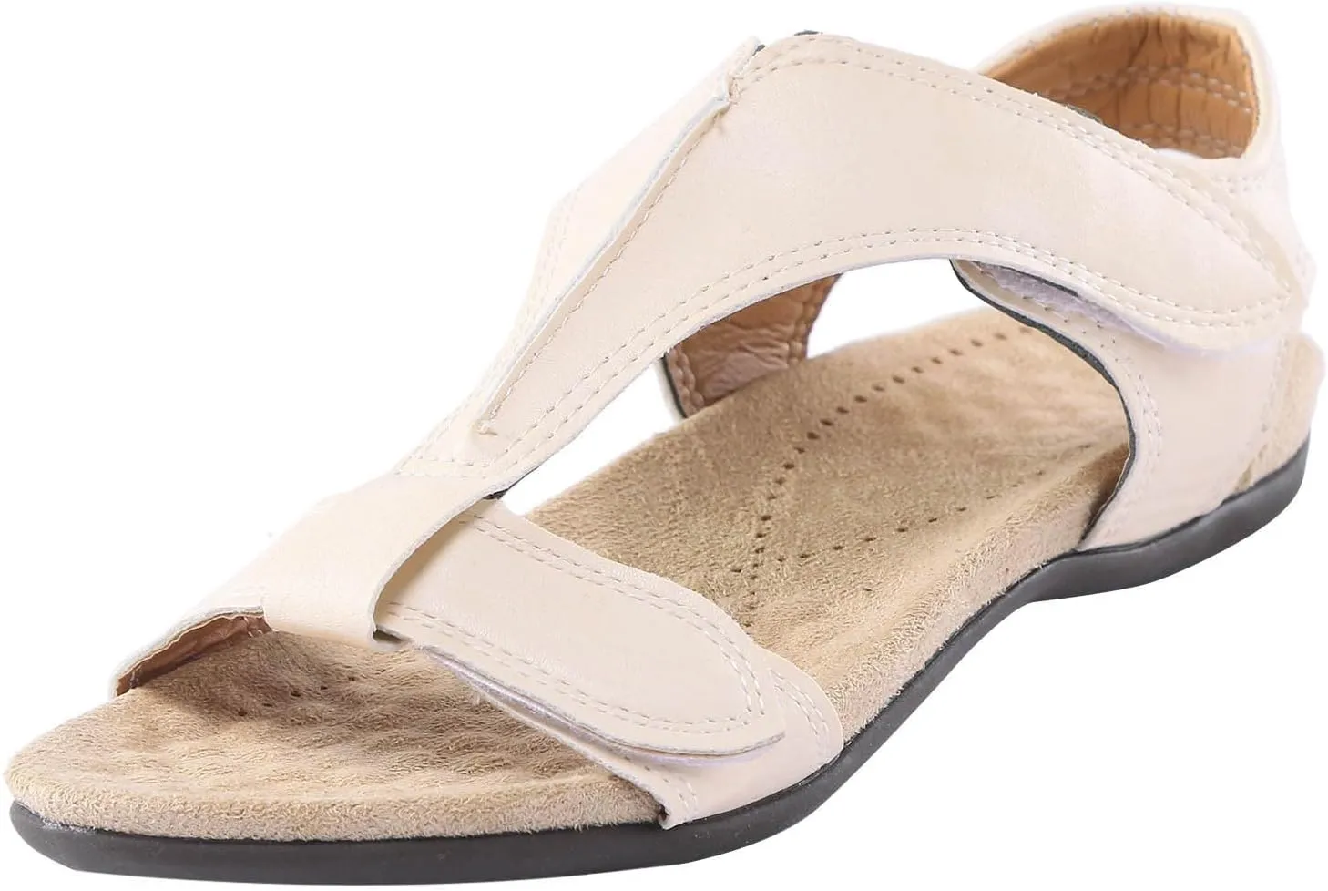 SuanlaTDS Flat Sandals for Women Dressy Summer Bohemian Comfortable Adjustable Ankle Strap Open Toe Platform Low Heels Orthopedic Sandals with Arch Support Elegant Casual Walking Shoes