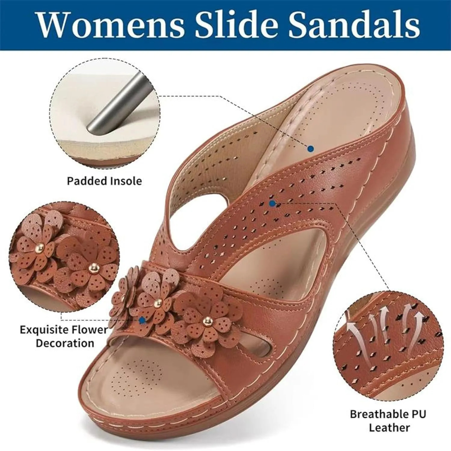 SuanlaTDS Orthopedic Sandals for Women 2025 Dressy Summer Comfortable Wedge Orthotic Walking Slippers with Arch Support Outdoor Flat Slip-on Beach Travel Boho Platform Low Heel Slide Sandal