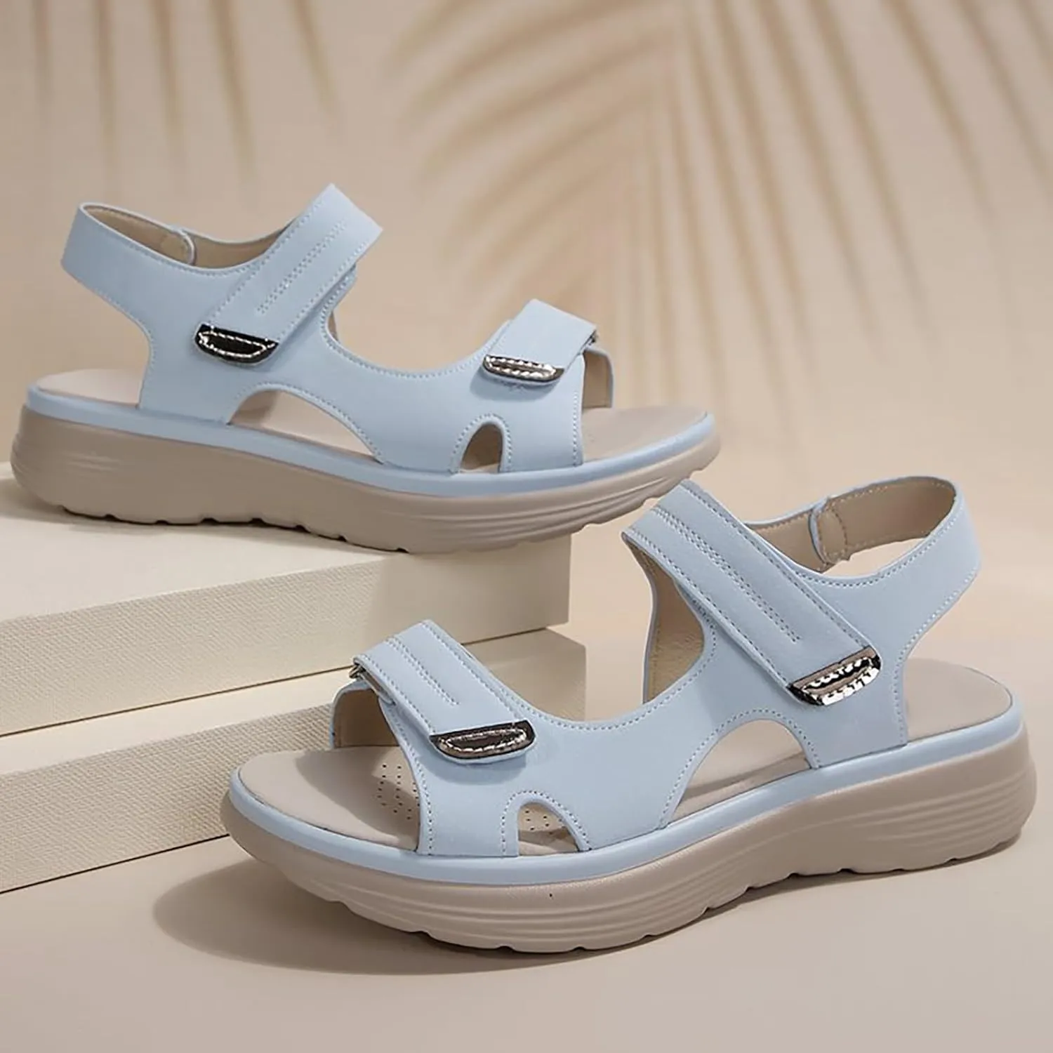 SuanlaTDS Orthopedic Sandals for Women Comfortable Low Heels Wedge Platform Open Toe Flat Walking Shoes Adjustable Hook Loop Wedges Casual Summer Beach Outdoor Hiking Sport Sandals