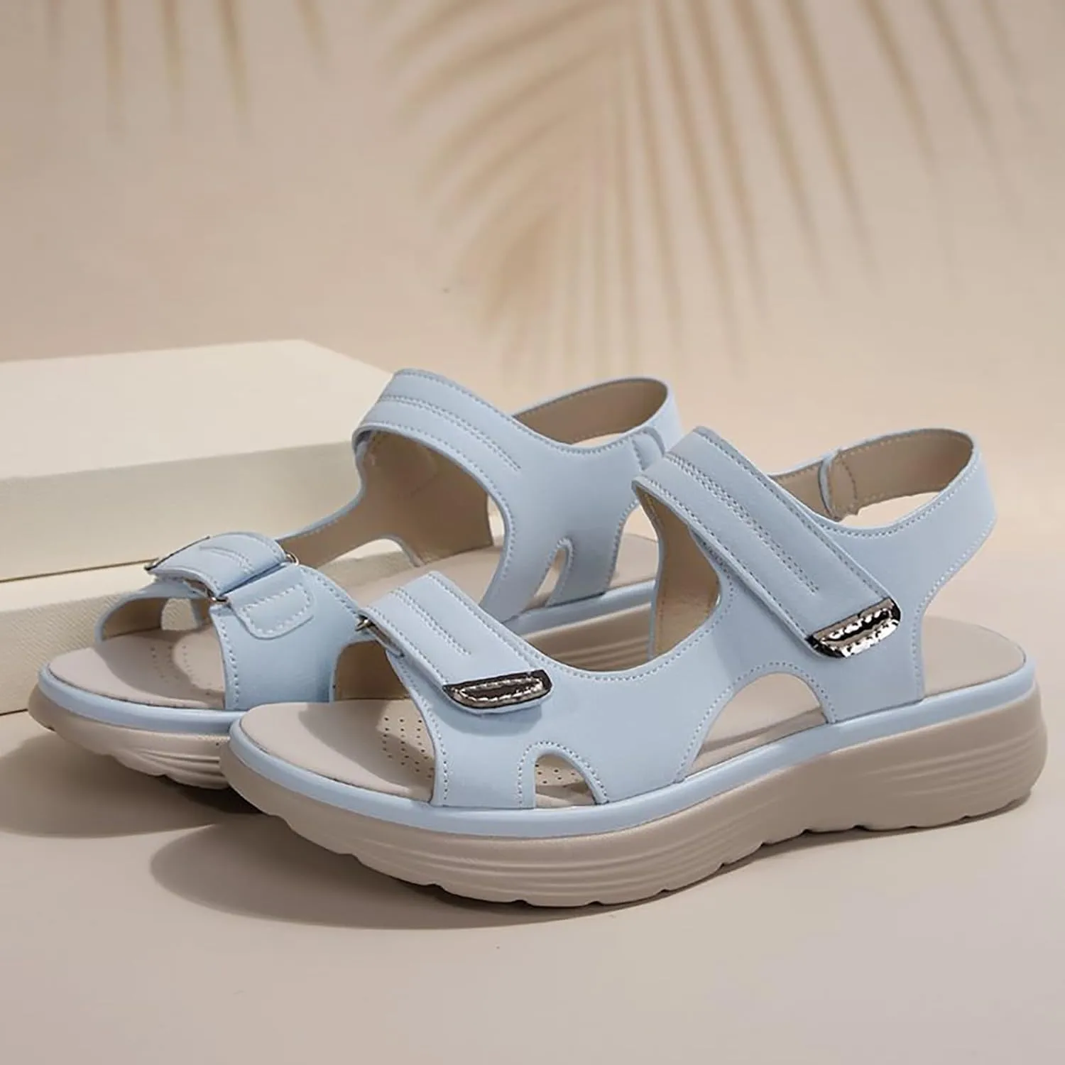 SuanlaTDS Orthopedic Sandals for Women Comfortable Low Heels Wedge Platform Open Toe Flat Walking Shoes Adjustable Hook Loop Wedges Casual Summer Beach Outdoor Hiking Sport Sandals