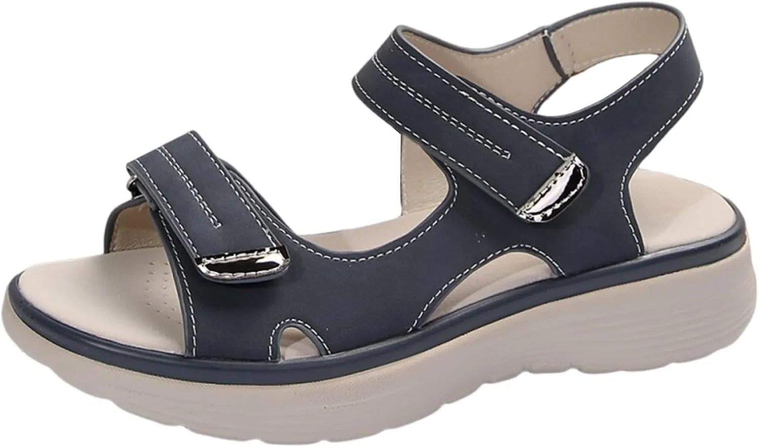 SuanlaTDS Orthopedic Sandals for Women Comfortable Low Heels Wedge Platform Open Toe Flat Walking Shoes Adjustable Hook Loop Wedges Casual Summer Beach Outdoor Hiking Sport Sandals