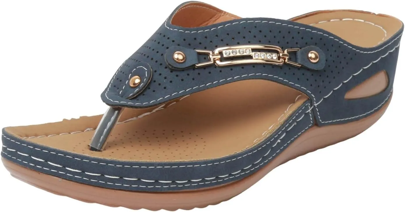 SuanlaTDS Orthopedic Sandals for Women, Women Summer Comfortable Wedge Flip Flops with Arch Support Platform Wide Width Open Toe Slip On Slide Sandals Outdoor Beach Walking Shoes