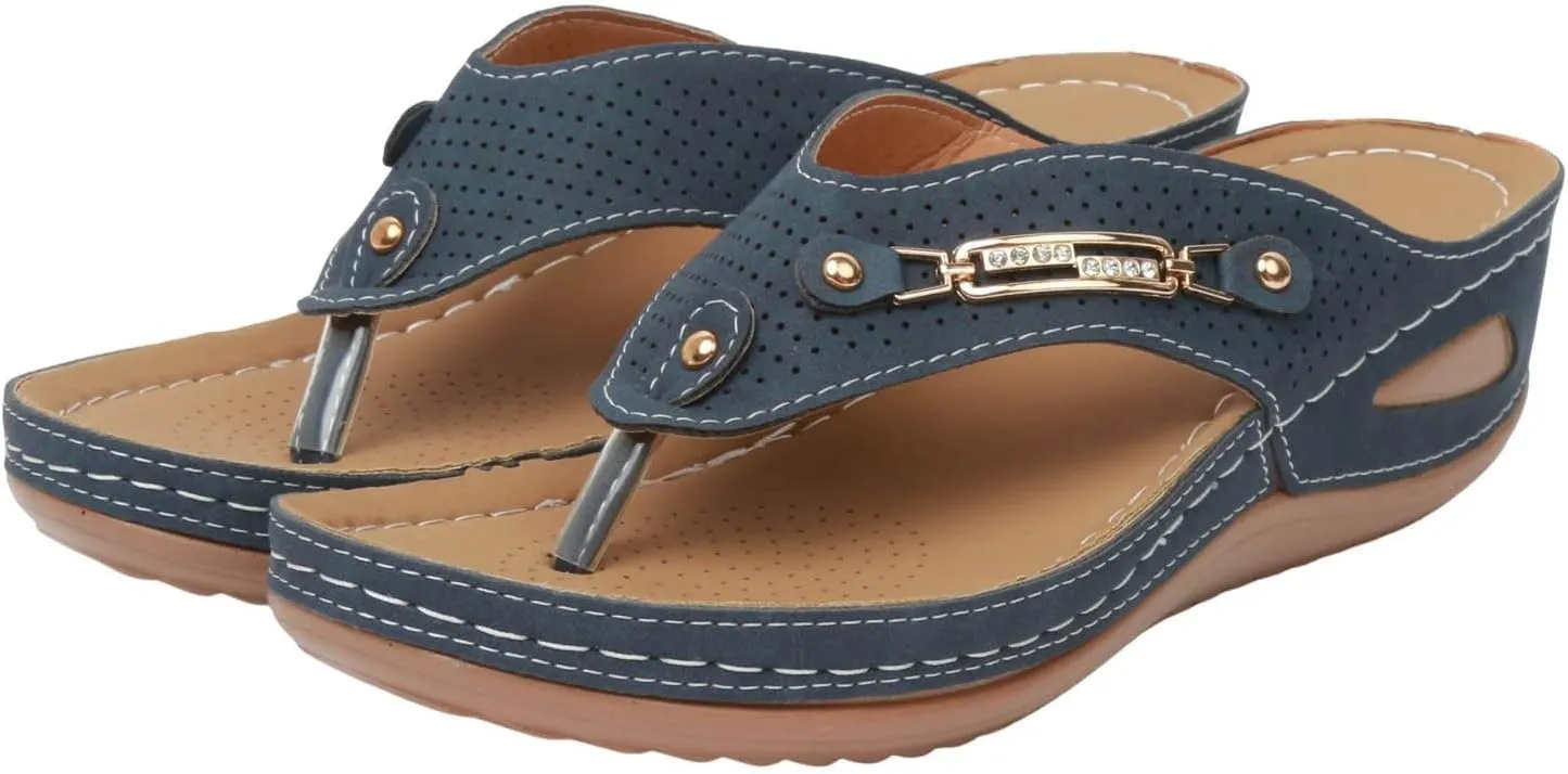 SuanlaTDS Orthopedic Sandals for Women, Women Summer Comfortable Wedge Flip Flops with Arch Support Platform Wide Width Open Toe Slip On Slide Sandals Outdoor Beach Walking Shoes