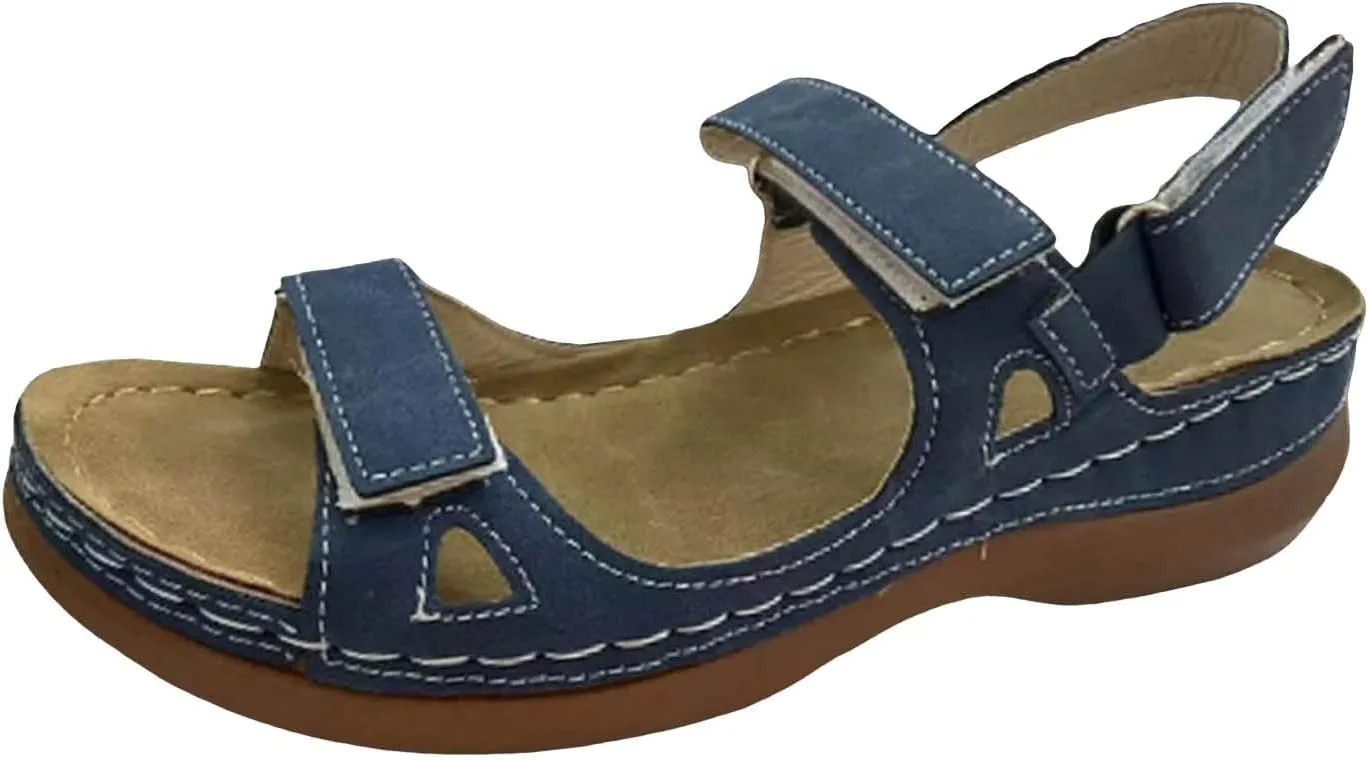 SuanlaTDS Orthopedic Wedge Sandals for Women Comfortable Dressy Summer Casual Platform Arch Support Hook Loop Ankle Strap Open Toe Plantar Fasciitis Low Heels Wedges Outdoor Walking Shoes