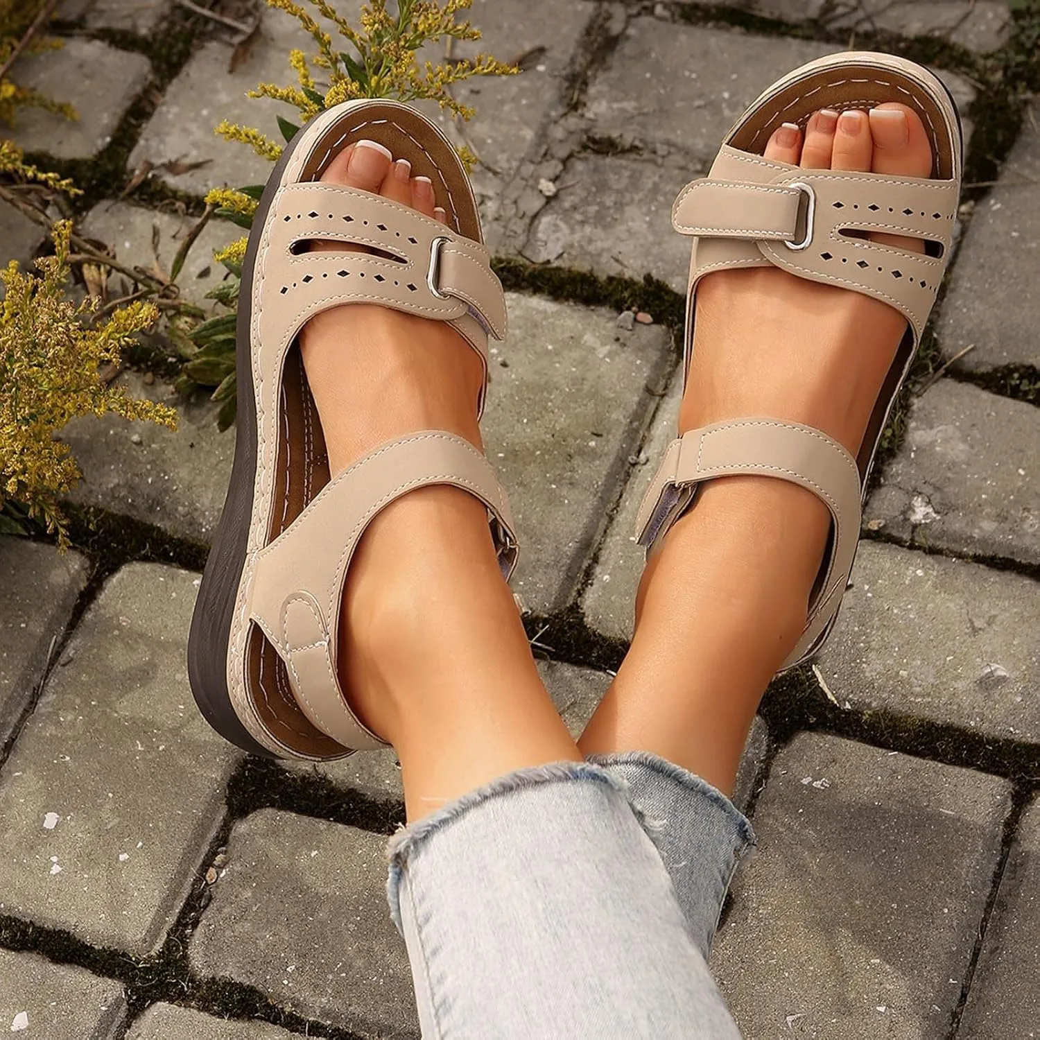 SuanlaTDS Orthopedic Wedge Sandals for Women Comfortable Summer Dressy Open Toe Platform Sandals with Arch Support Casual Boho Low Wedges Heels Sandals Outdoor Beach Dress Shoes