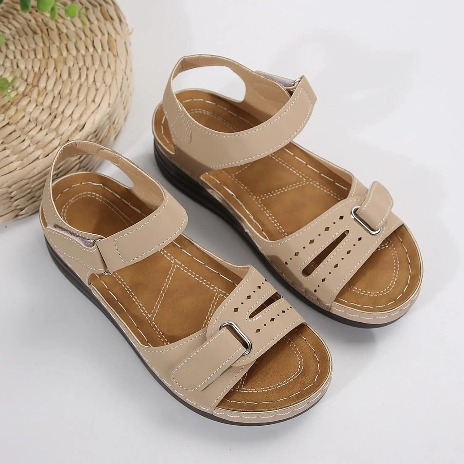 SuanlaTDS Orthopedic Wedge Sandals for Women Comfortable Summer Dressy Open Toe Platform Sandals with Arch Support Casual Boho Low Wedges Heels Sandals Outdoor Beach Dress Shoes