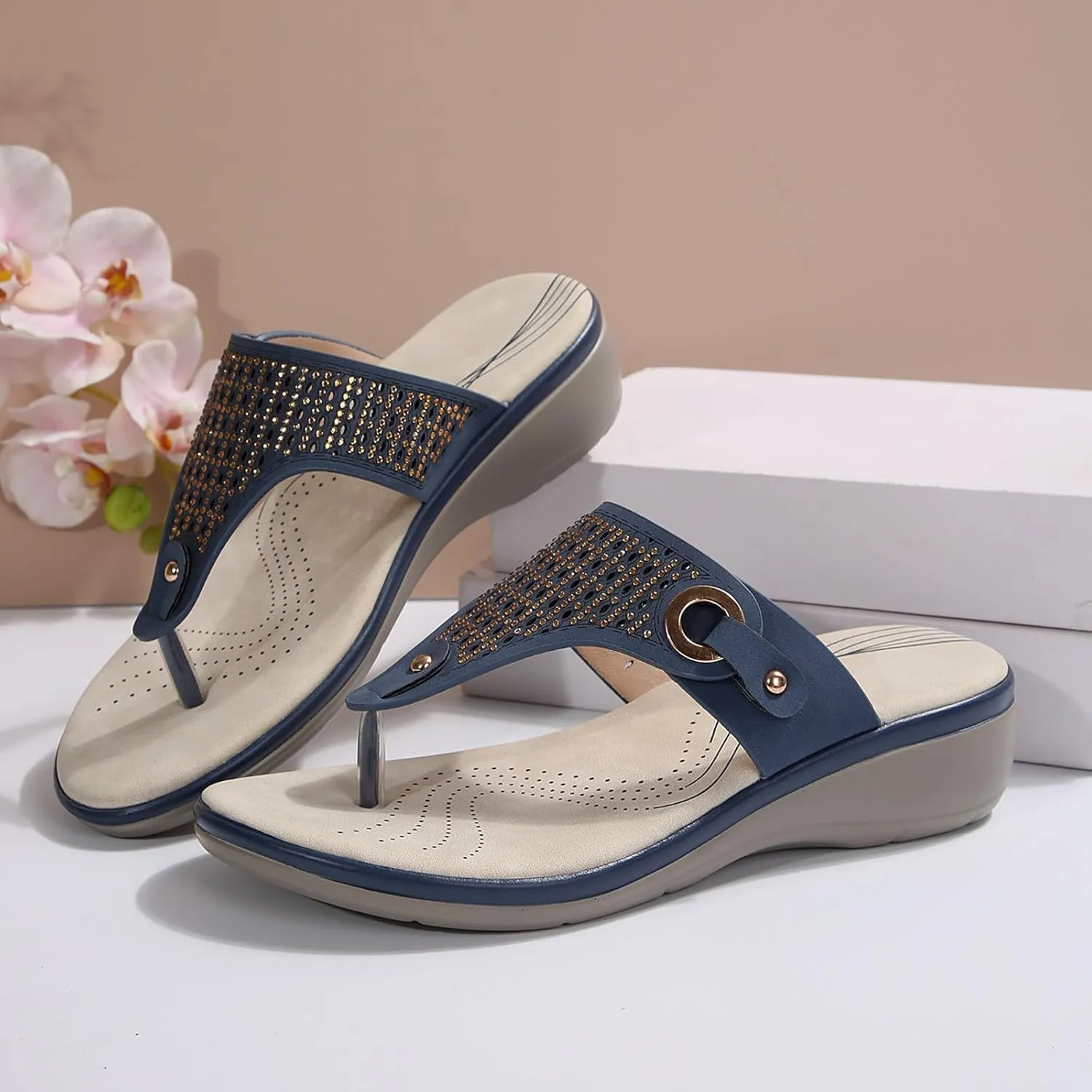 SuanlaTDS Orthopedic Wedge Sandals for Women Flip Flops with Arch Support 2025 Summer Dressy Open Toe Platform Slip On Slides Comfortable Outdoor Elegant Low Wedges Party Sandal Beach Shoes