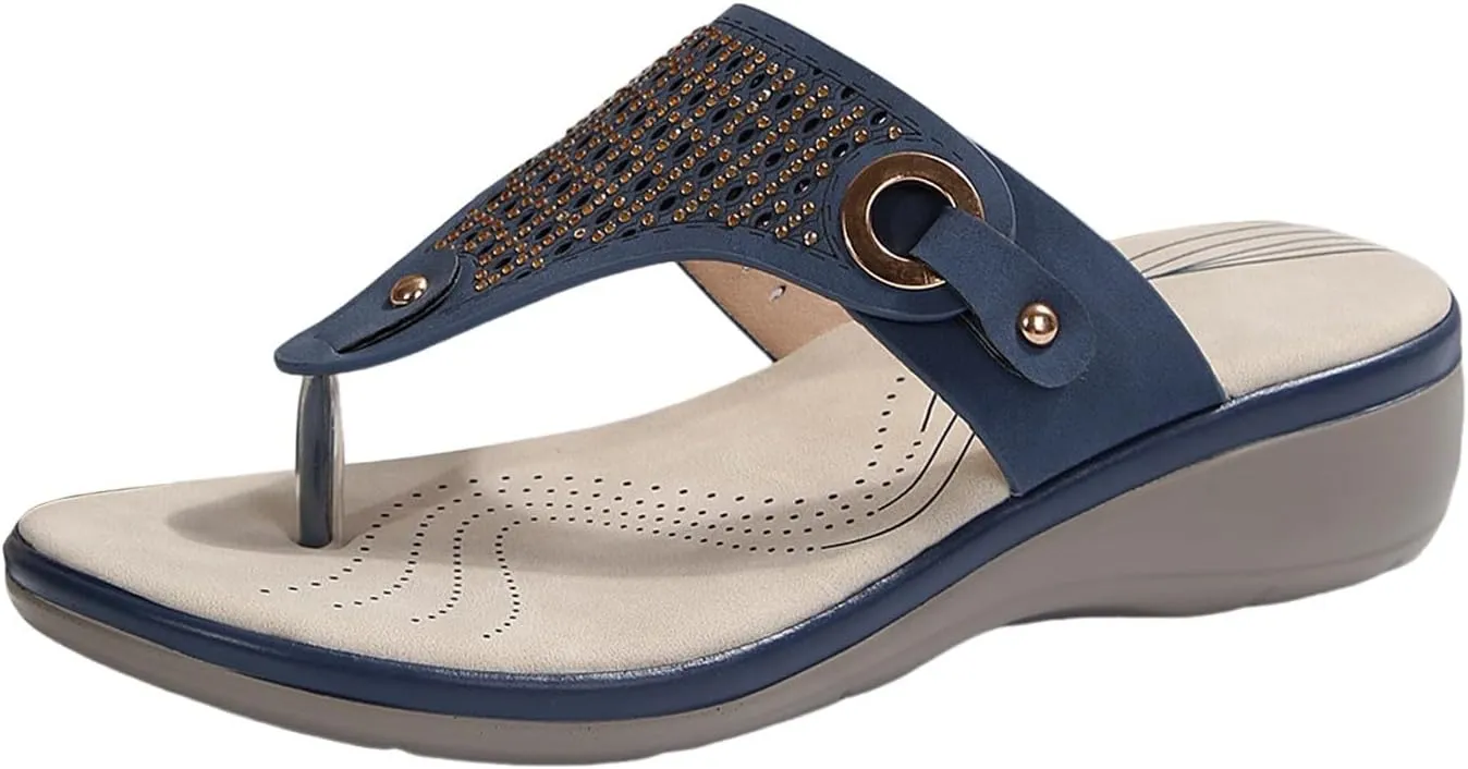 SuanlaTDS Orthopedic Wedge Sandals for Women Flip Flops with Arch Support 2025 Summer Dressy Open Toe Platform Slip On Slides Comfortable Outdoor Elegant Low Wedges Party Sandal Beach Shoes