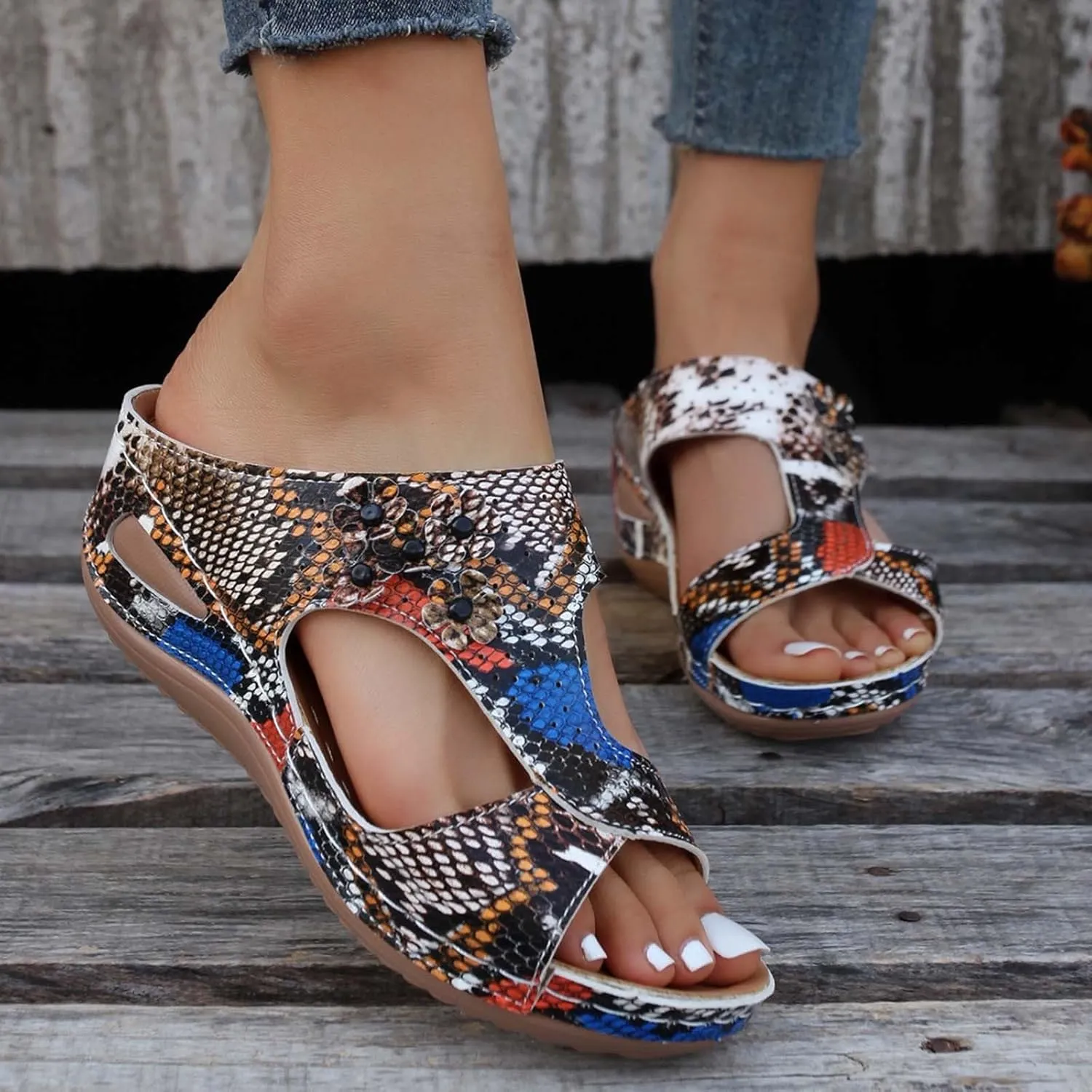 SuanlaTDS Orthopedic Wedge Sandals for Women Summer Dressy 2025 Comfortable Arch Support Open Toe Platform Slip On Slides Beach Dress Shoes Outdoor Walking Low Wedges Heels Slide Sandal