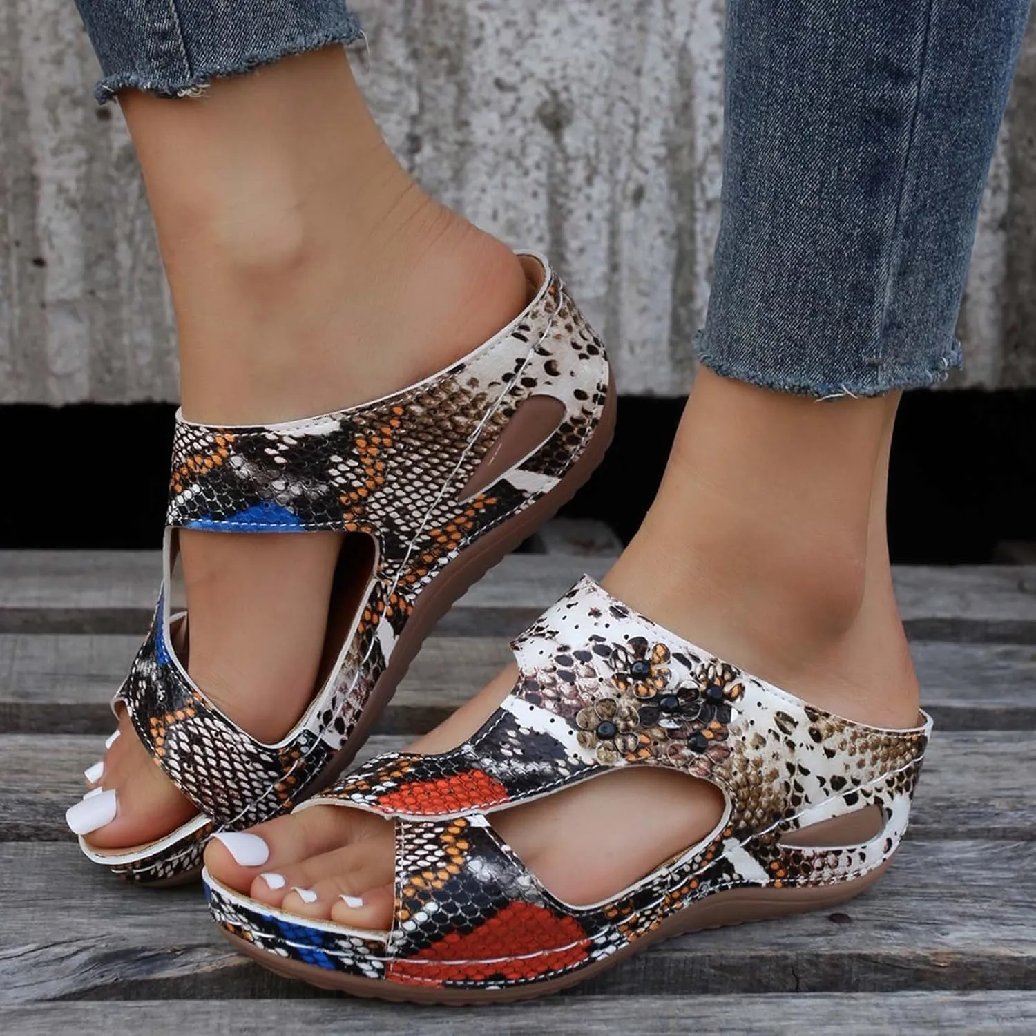 SuanlaTDS Orthopedic Wedge Sandals for Women Summer Dressy 2025 Comfortable Arch Support Open Toe Platform Slip On Slides Beach Dress Shoes Outdoor Walking Low Wedges Heels Slide Sandal
