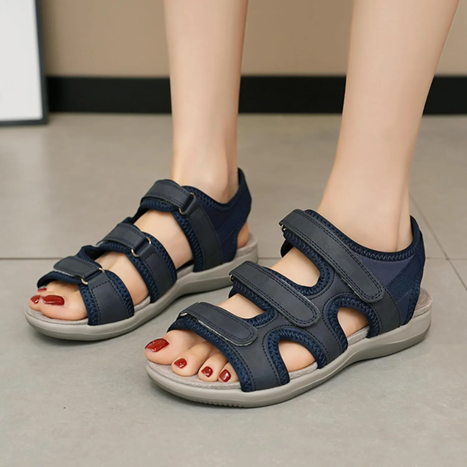 SuanlaTDS Orthopedic Wedge Sandals for Women Summer Dressy Walking Shoes Comfortable Low Heels Platform Arch Support Adjustable Strap Open Toe Thick Sole Sports Hiking Sandal