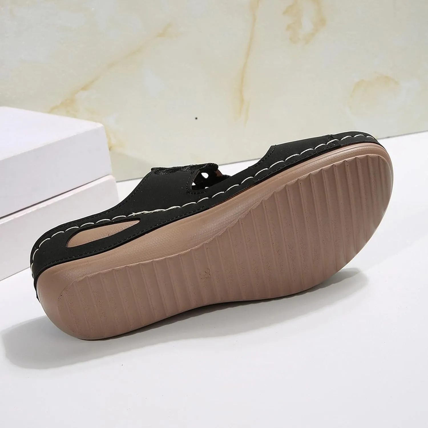 SuanlaTDS Orthopedic Wedge Sandals for Women with Arch Support Summer Dressy 2025 Flat Open Toe Casual Slip-on Beach Boho Platform Low Heel Wedges Comfortable Outdoor Walking Slide Shoes