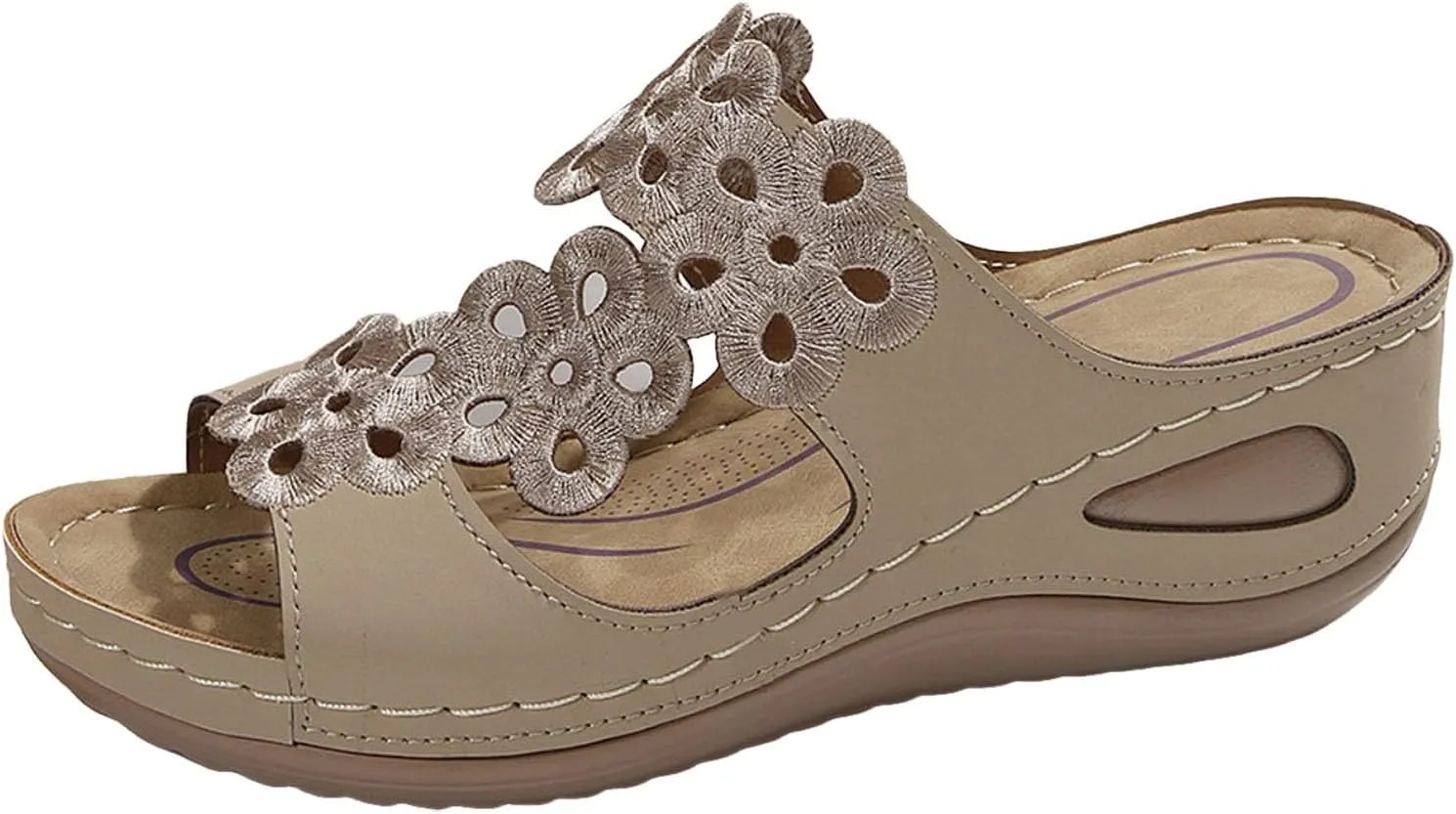 SuanlaTDS Orthopedic Wedge Sandals for Women with Arch Support Summer Dressy 2025 Flat Open Toe Casual Slip-on Beach Boho Platform Low Heel Wedges Comfortable Outdoor Walking Slide Shoes
