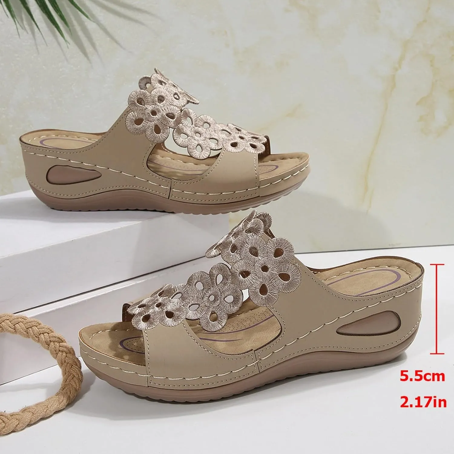 SuanlaTDS Orthopedic Wedge Sandals for Women with Arch Support Summer Dressy 2025 Flat Open Toe Casual Slip-on Beach Boho Platform Low Heel Wedges Comfortable Outdoor Walking Slide Shoes