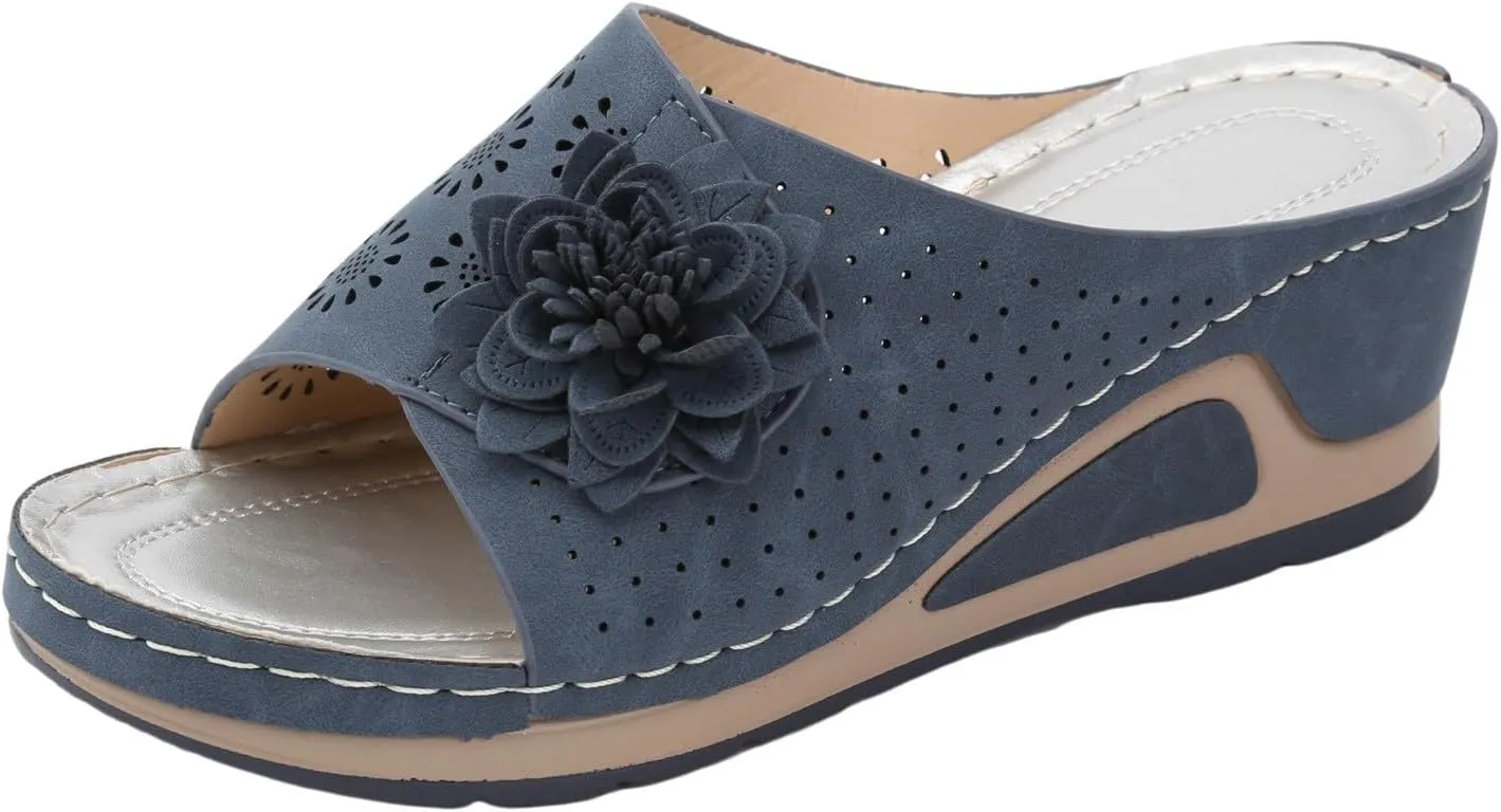 SuanlaTDS Sandals for Women Wedge Slip On 2025 Dressy Summer Comfortable Platform Open Toe Orthopedic Arch Support Slides Outdoor Beach Shoes Casual Elegant High Heels Wedges Sandal