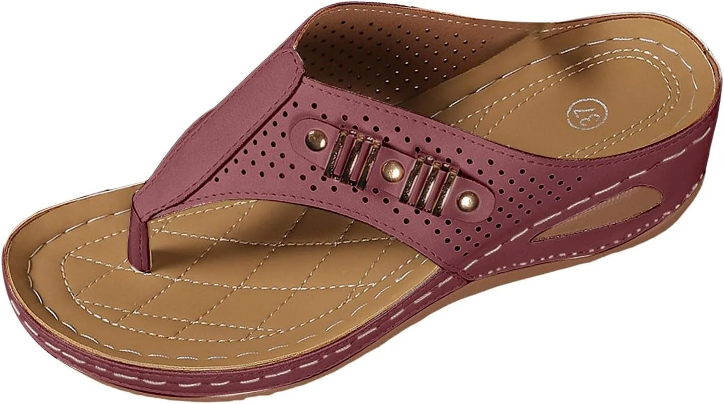 SuanlaTDS Summer Sandals for Women 2025 Orthopedic Flip Flops Wedge Dressy Platform Arch Support Comfortable Low Heels Bohemian Beach Shoes Elegant Outdoor Walking Slip On Slides Sandal