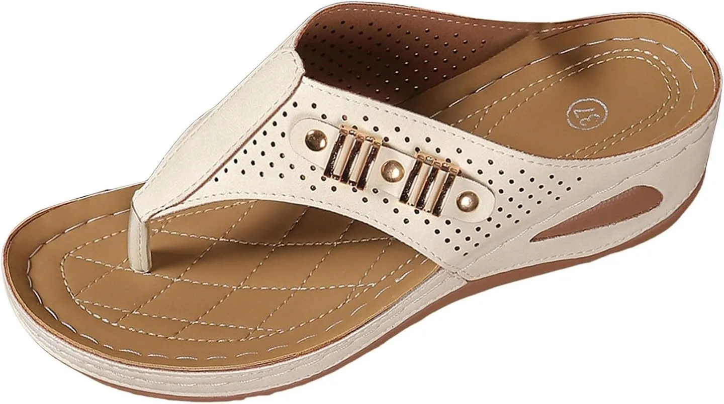SuanlaTDS Summer Sandals for Women 2025 Orthopedic Flip Flops Wedge Dressy Platform Arch Support Comfortable Low Heels Bohemian Beach Shoes Elegant Outdoor Walking Slip On Slides Sandal