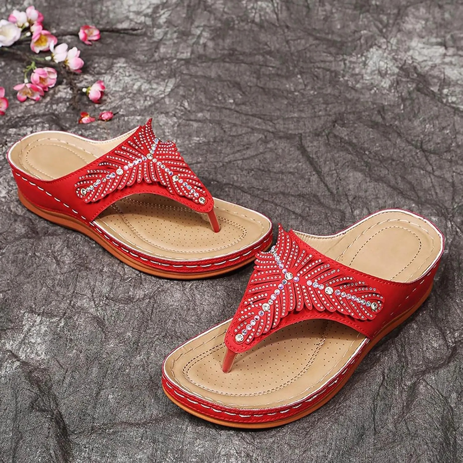 SuanlaTDS Wedge Flip Flops Orthopedic Sandals for Women 2025 Comfortable Arch Support Open Toe Platform Slip On Slides Summer Beach Dress Shoes Low Heels Outdoor Walking Slippers