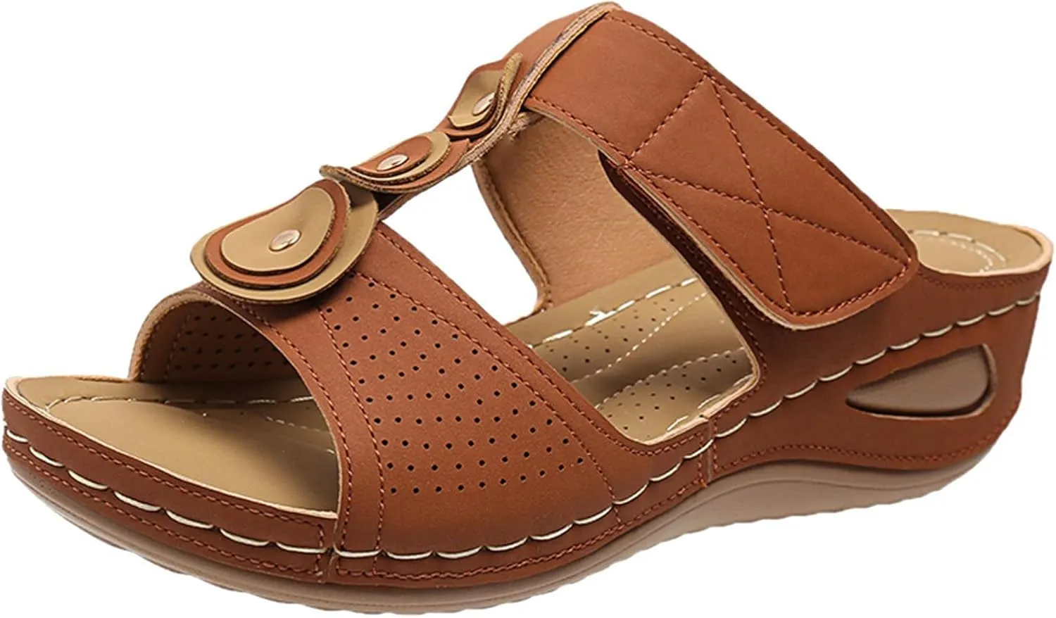 SuanlaTDS Wedge Orthopedic Sandals for Women Dressy Summer, Comfortable Open Toe Slip-on Plantar Fasciitis Slides Slippers Platform Low Heel Bohemian Walking Beach Shoes with Arch Support