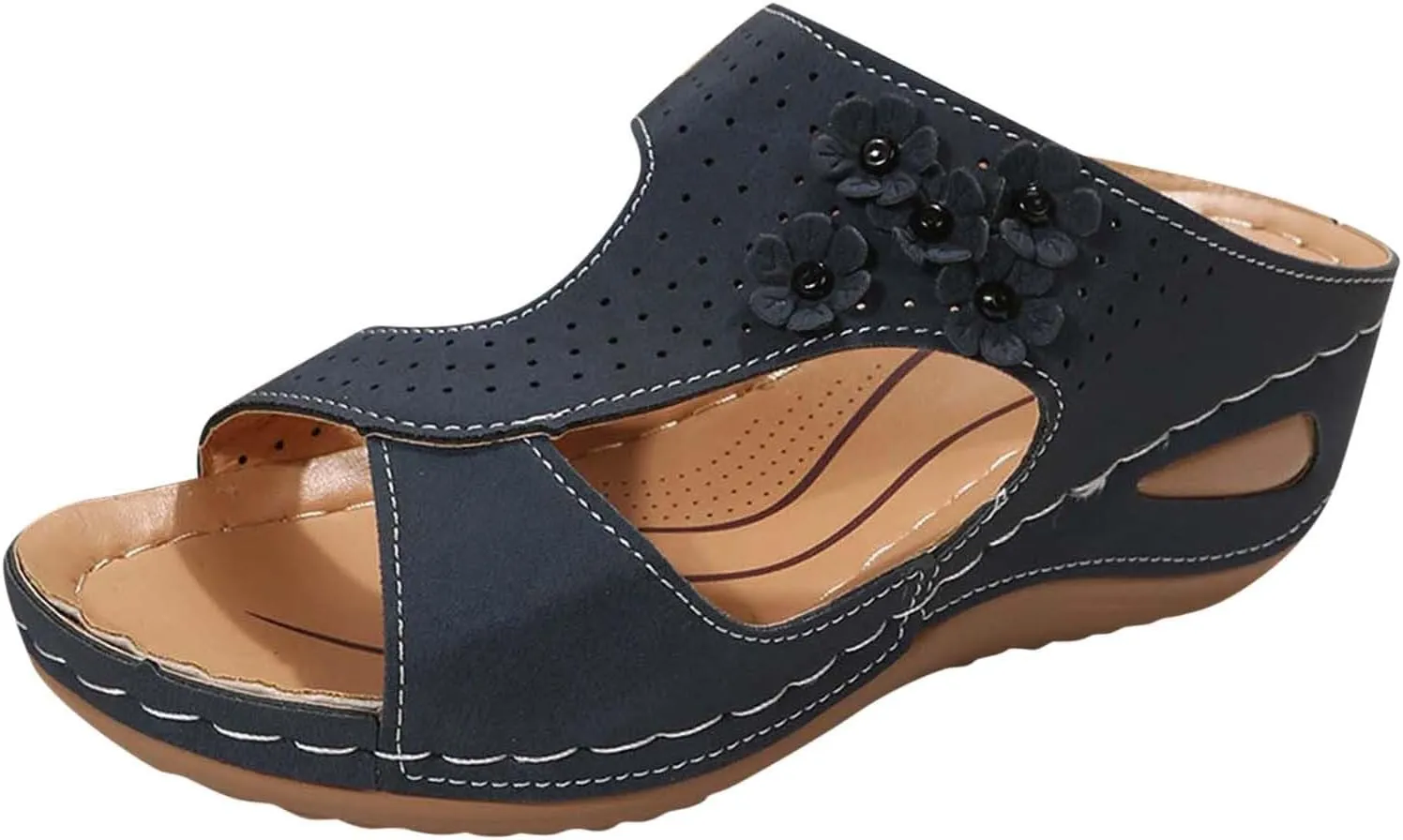 SuanlaTDS Wedge Sandals for Women Dressy Comfortable Summer Platform Slip On Slides Orthopedic Sandals with Arch Support Casual Beach Walking Shoes Open Toe Mid Heels Wedges Sandals