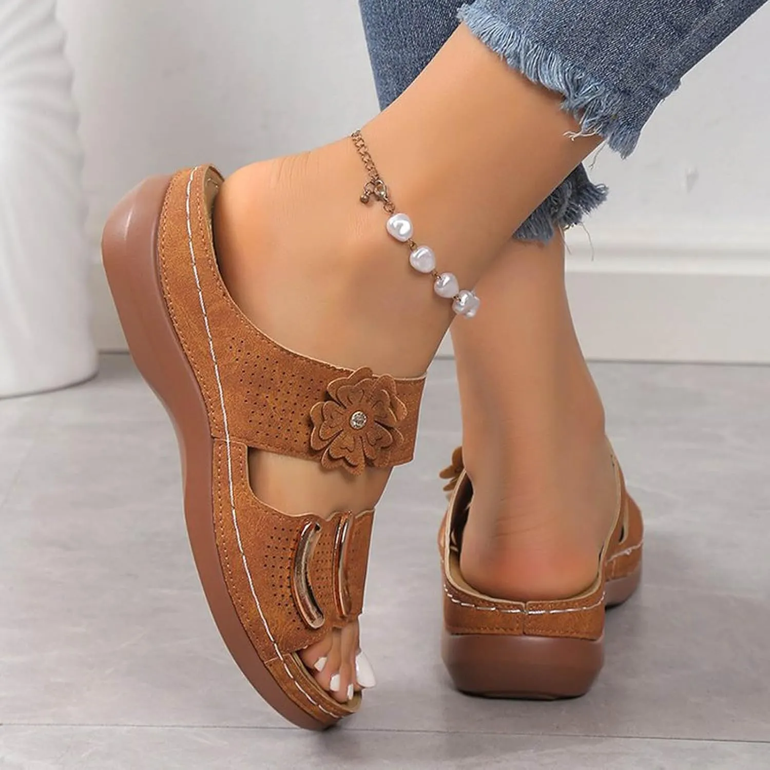 SuanlaTDS Wedge Sandals for Women Orthopedic Summer Dressy 2025 Comfortable Low Heels Arch Support Open Toe Slip On Walking Shoes Casual Outdoor Beach Platform Wedges Slide Sandal