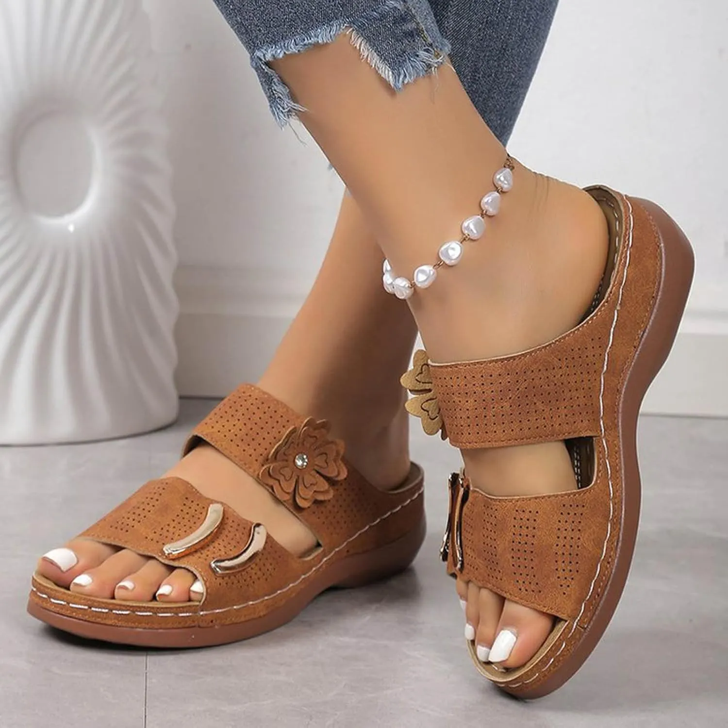 SuanlaTDS Wedge Sandals for Women Orthopedic Summer Dressy 2025 Comfortable Low Heels Arch Support Open Toe Slip On Walking Shoes Casual Outdoor Beach Platform Wedges Slide Sandal