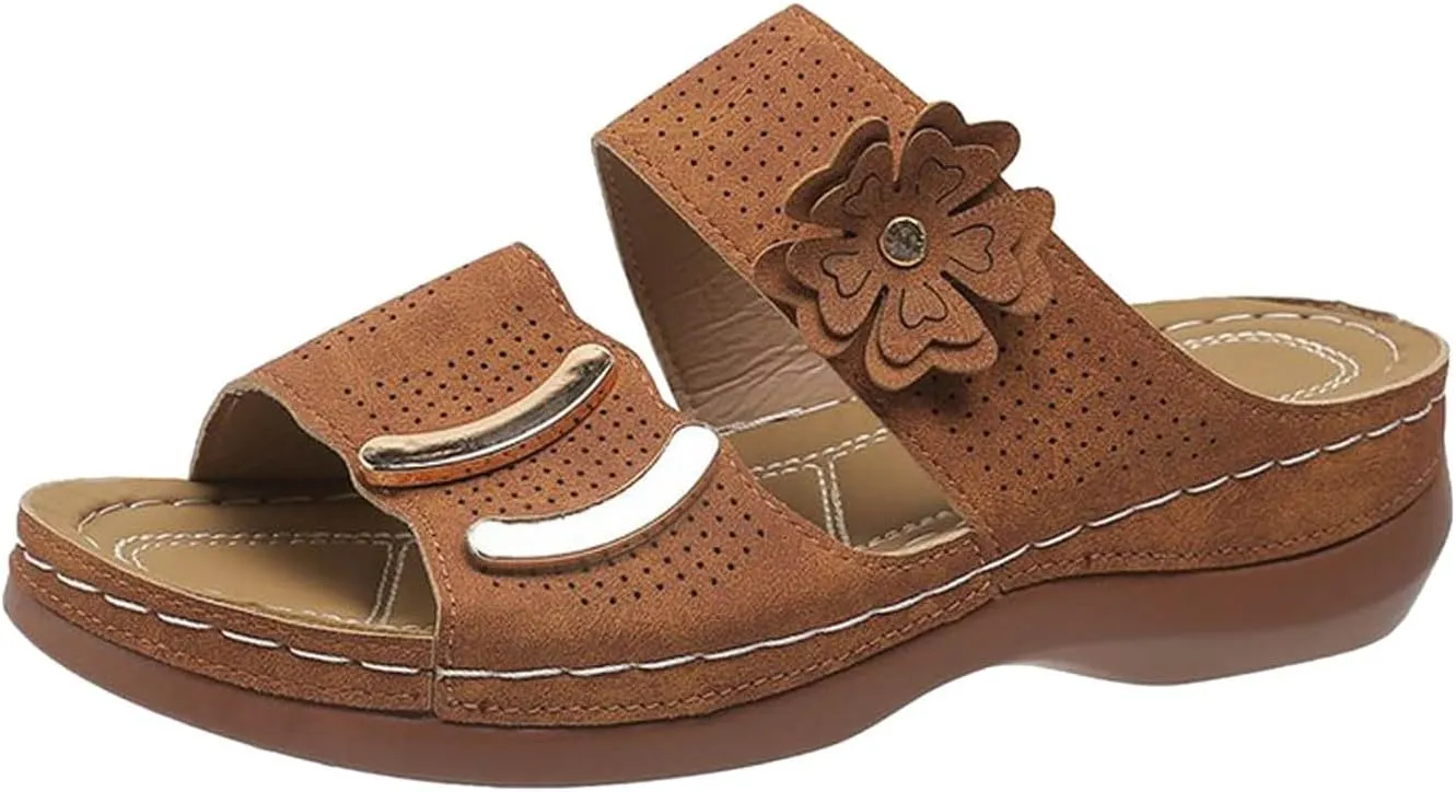 SuanlaTDS Wedge Sandals for Women Orthopedic Summer Dressy 2025 Comfortable Low Heels Arch Support Open Toe Slip On Walking Shoes Casual Outdoor Beach Platform Wedges Slide Sandal