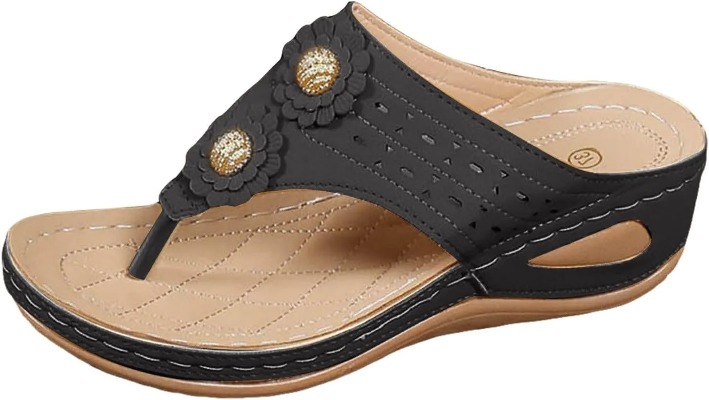 SuanlaTDS Womens Flip Flops Wedge Platform Comfortable Orthopedic Sandals with Arch Support Open Toe Slip On Low Heels Wedges Walking Shoes Casual Summer Thong Flat Slide Sandals
