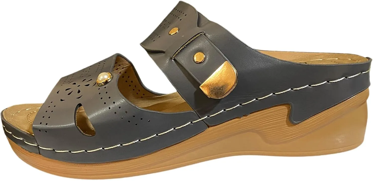 SuanlaTDS Women's Orthopedic Sandals Wedge Dressy Summer Open Toe Platform Slides Casual Slip On Beach Slippers Arch Support Comfortable Outdoor Walking Plantar Fasciitis Shoes