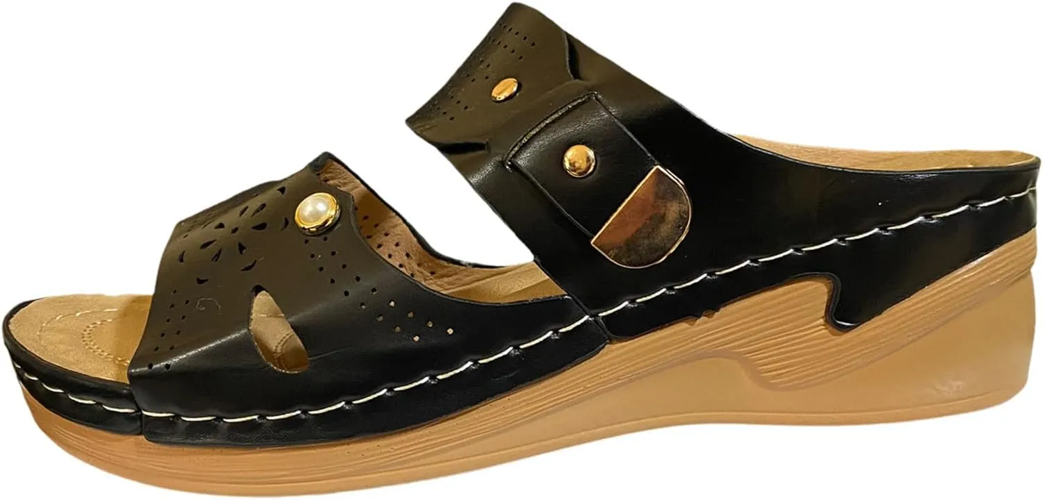 SuanlaTDS Women's Orthopedic Sandals Wedge Dressy Summer Open Toe Platform Slides Casual Slip On Beach Slippers Arch Support Comfortable Outdoor Walking Plantar Fasciitis Shoes