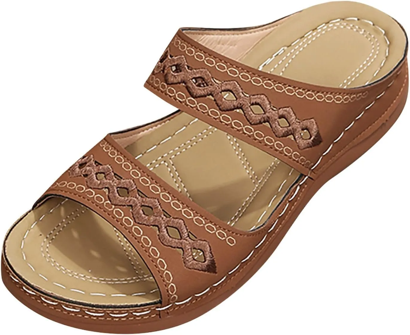SuanlaTDS Womens Platform Sandals Comfortable Open Toe Slip on Wedges Slides Orthopedic Sandals with Arch Support Soft Sole Casual Summer Beach Low Heels Wedge Walking Sandals