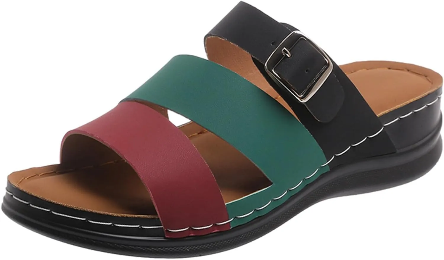 SuanlaTDS Womens Sandals Comfortable Dressy Wedge Platform Slip On Low Heels Orthopedic Sandals with Arch Support Summer Beach Casual Open Toe Wedges Flat Slide Sandals Outdoor Shoes