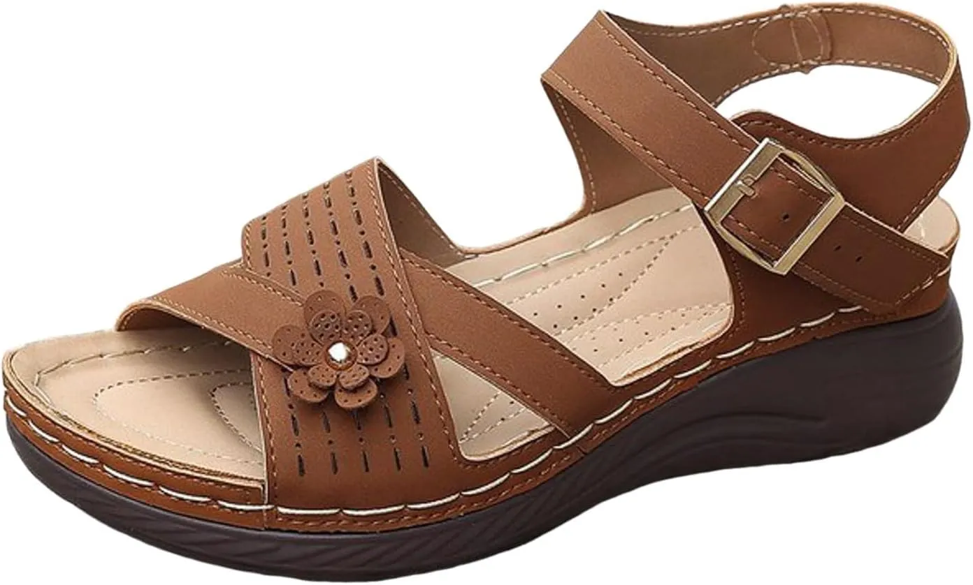 SuanlaTDS Womens Sandals Platform Comfortable Wedge Open Toe with Arch Support Ankle Strap Bubkl-e Orthopedic Sandals Summer Outdoor Activities Beach Low Wedges Heels Walking Shoes