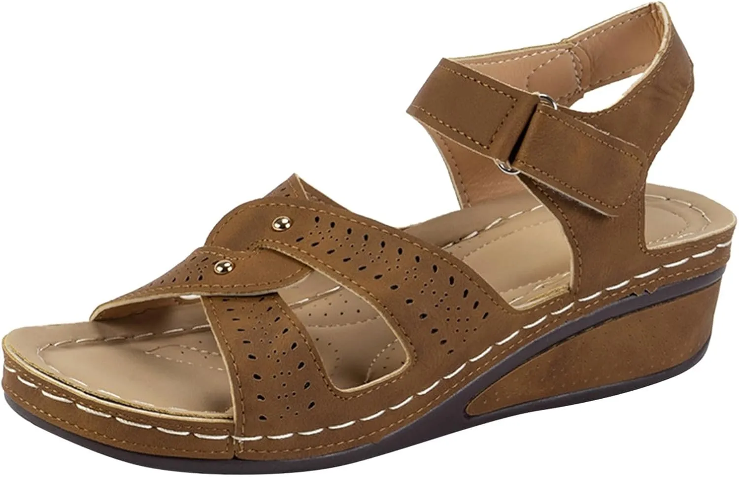 SuanlaTDS Women's Wedge Orthopedic Sandals with Arch Support 2025 Dressy Summer Platform Hook Loop Ankle Strap Crisscross Open Toe Comfortable Outdoor Walking Shoes Beach Sandal