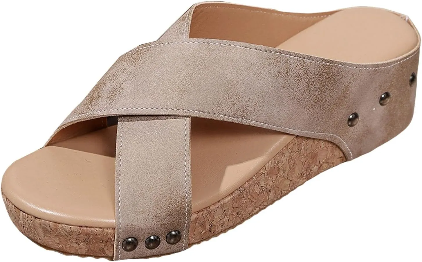 SuanlaTDS Women's Wedge Sandals Dressy Platform Crisscross Open Toe Low Heel Summer Wedding Party Dress Shoes 2025 Comfortable Slip-on Bohemian Elegant Outdoor Wedges Slide Sandal Slippers
